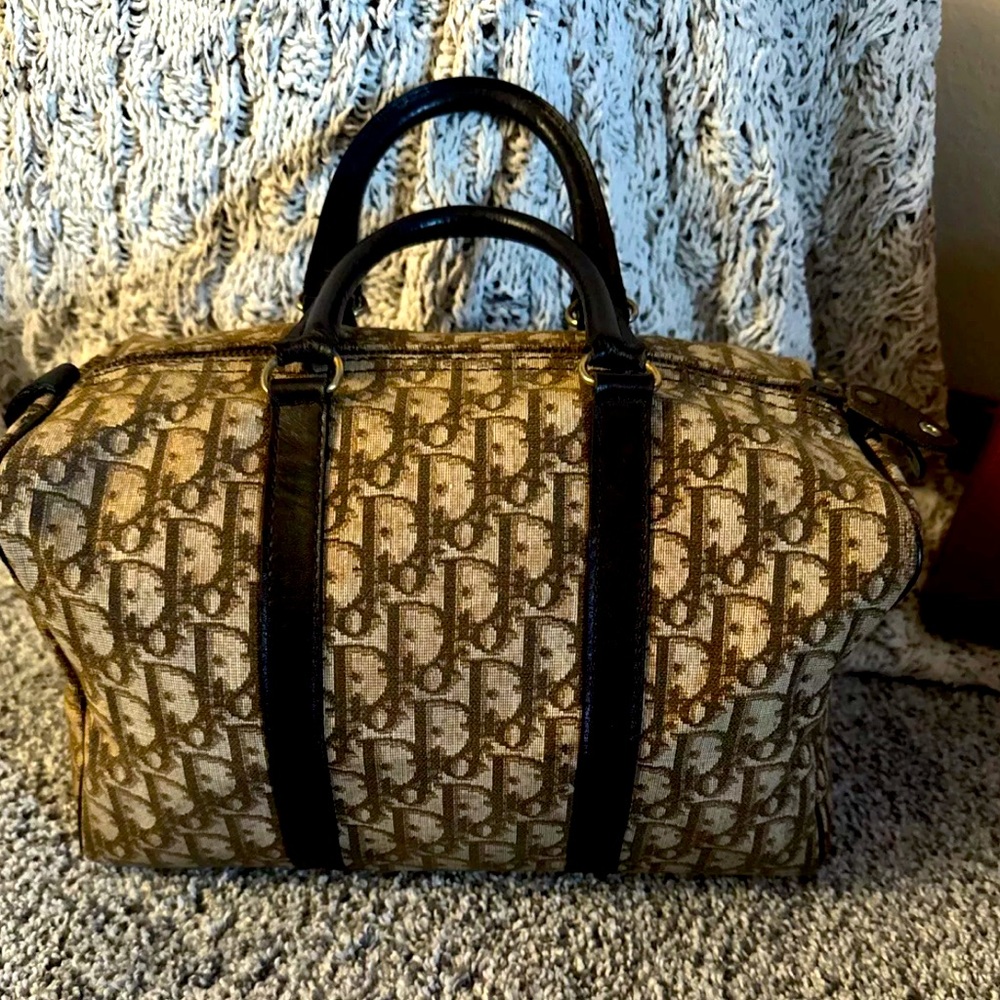 Authentic Christian Dior Trotter Hand Boston Bag Canvas Leather Brown